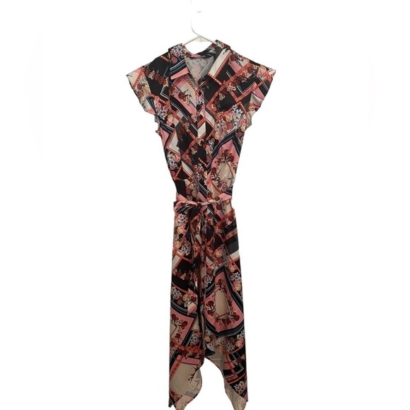 G.I.L.I. Dresses & Skirts - G.I.L.I. Asymmetrical Shirt Dress Print Size 0 Artsy Boho Flounce Sleeve